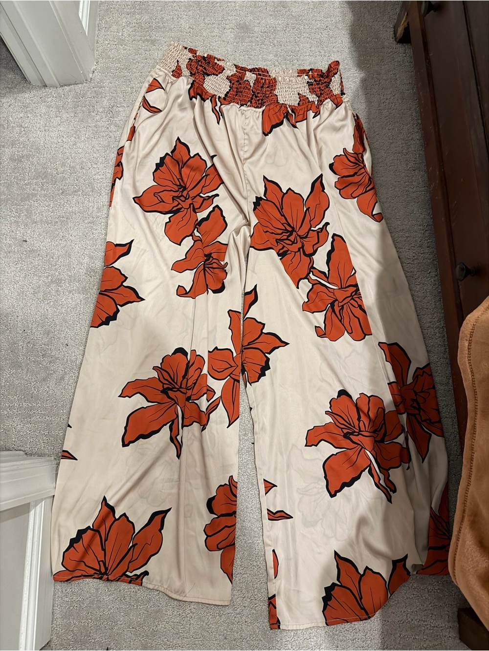 Hutch Wide-Leg Floral Pants in Cream and Orange